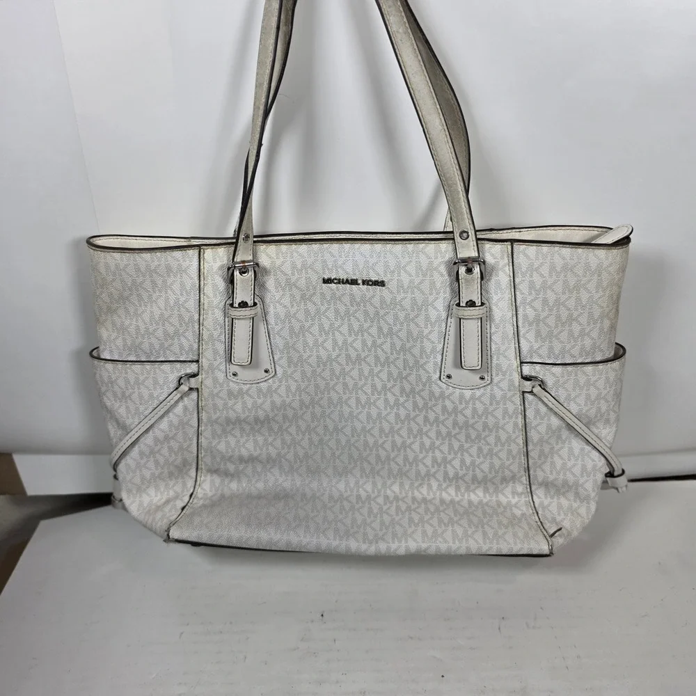 Michael Kors Voyager Medium White Signature Logo Tote Bag Shoulder Bag